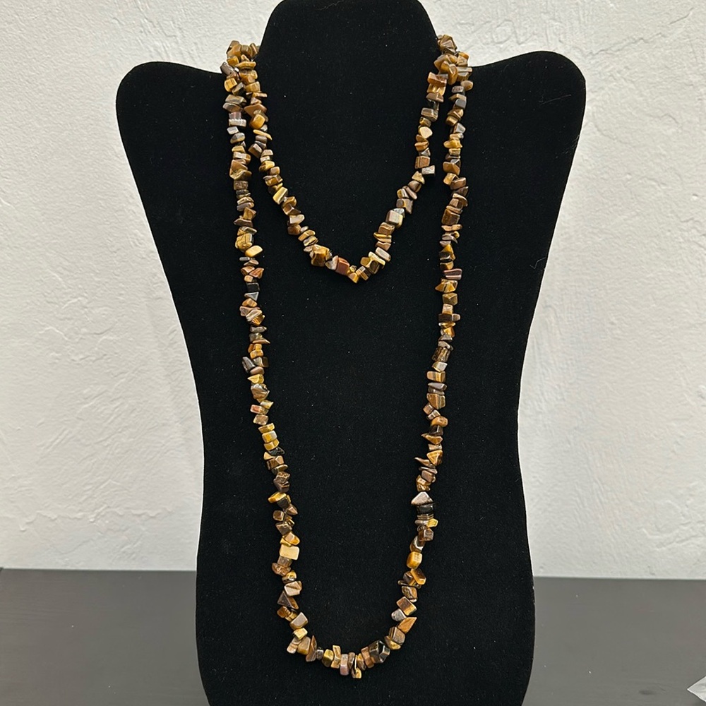 Continuous 42” Strand Polished Tiger Eye Chip Necklace